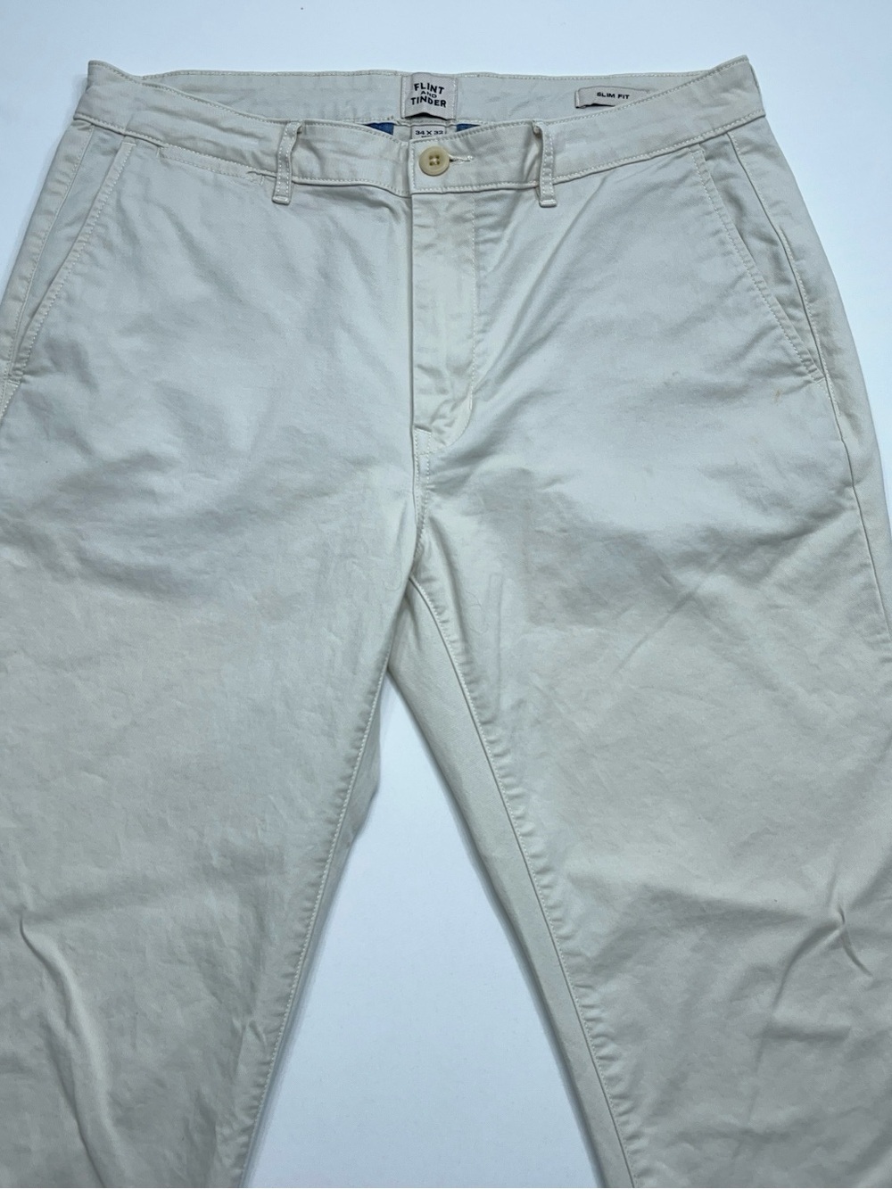 FLINT AND TINDER 5 Pocket Pant Mens 34x32 SLIM FIT in Bone White Cotton Spandex